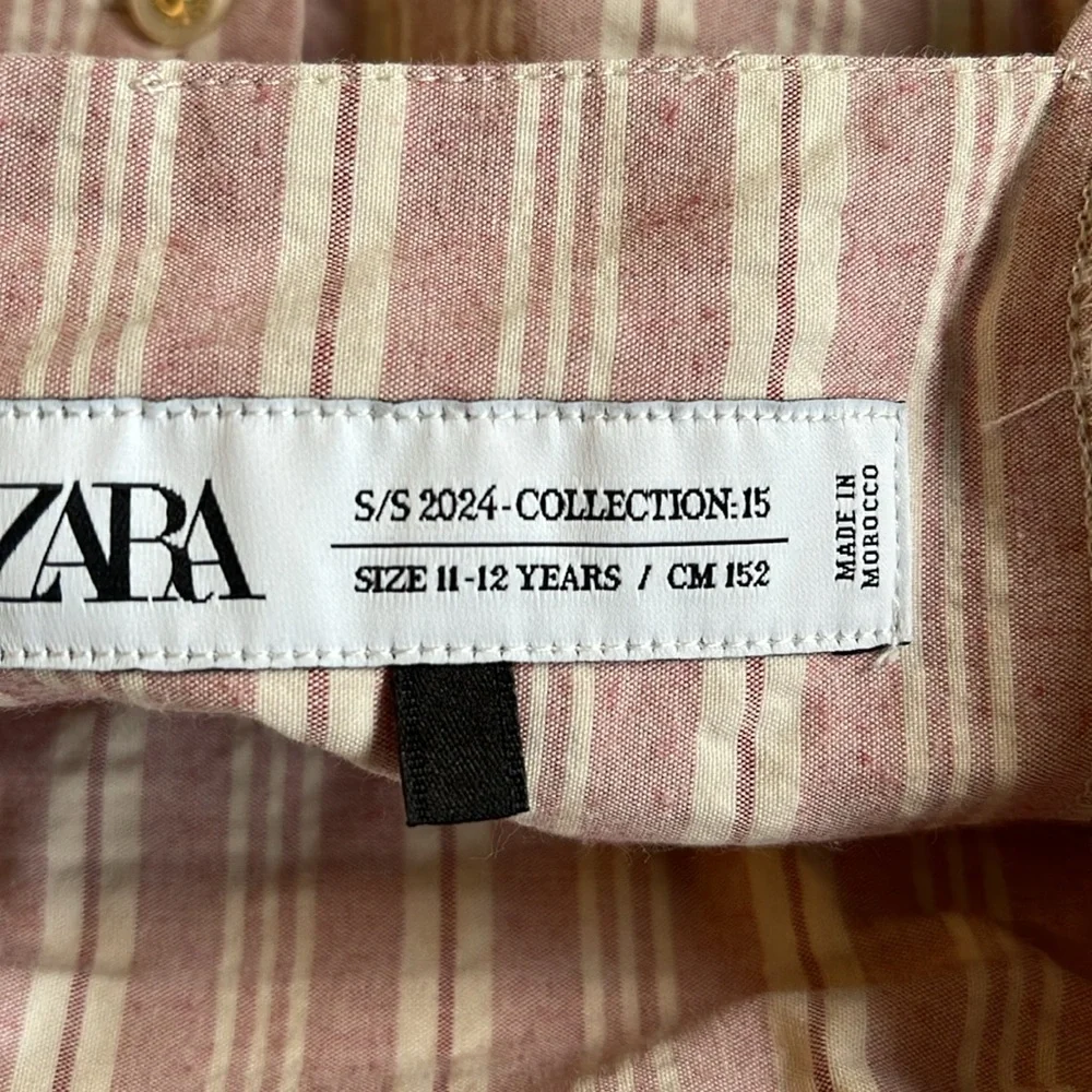 Zara smocked trapeze cut striped dress 11-12
